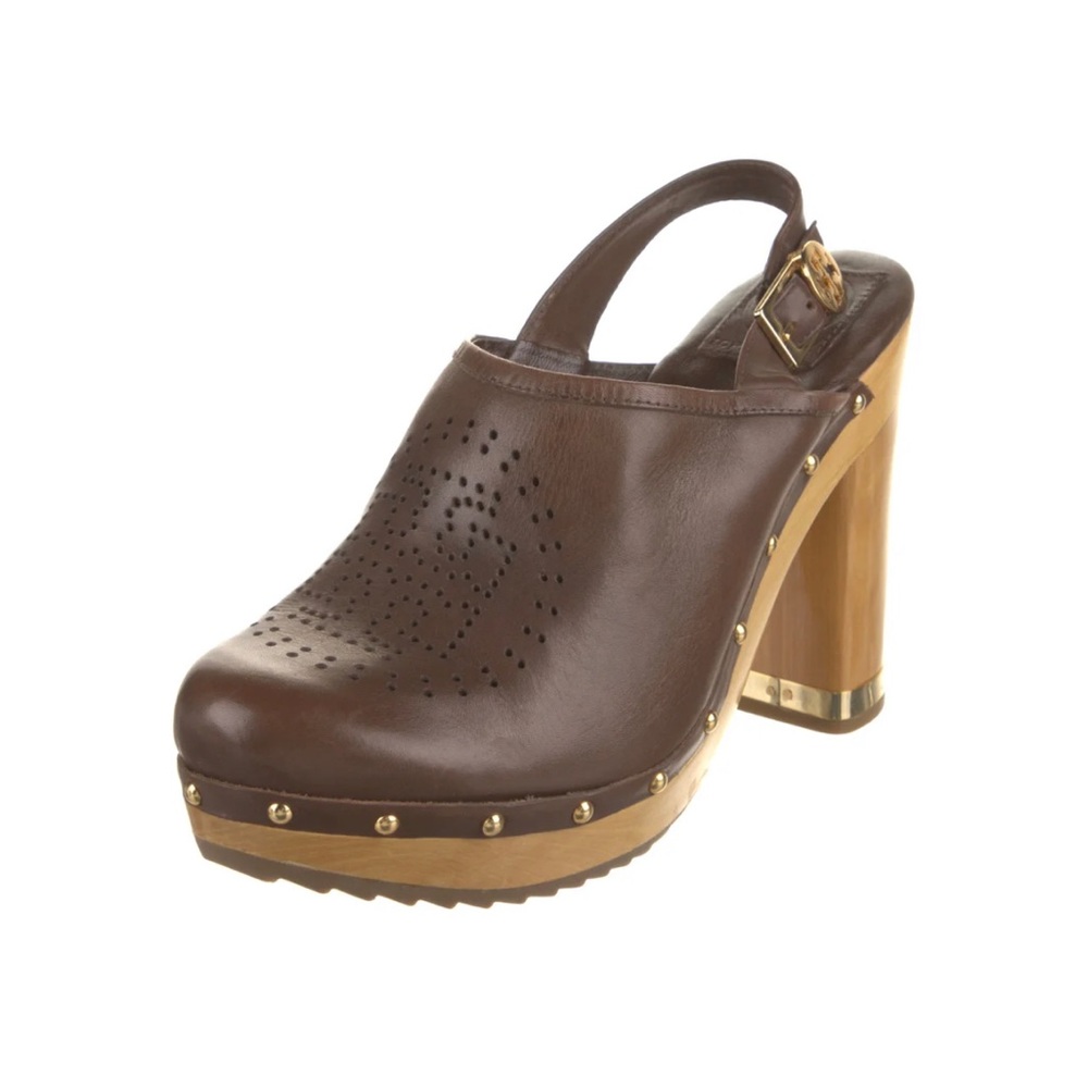 Tory Burch Chocolate Brown Leather Slingback Clogs Size: 6.5 M